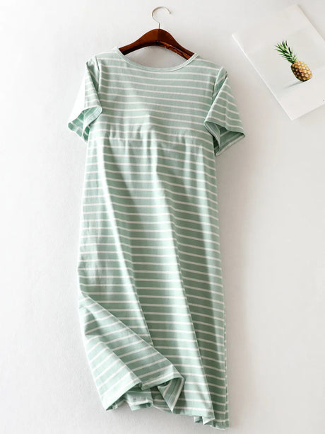 Striped Round Neck Short Sleeve Dress - V.I.P Digital Presence