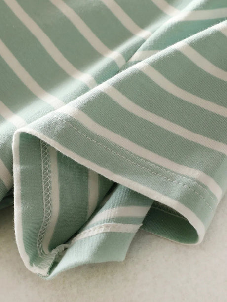 Striped Round Neck Short Sleeve Dress - V.I.P Digital Presence