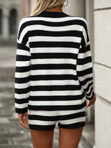 Striped Round Neck Top and Shorts Sweater Set - V.I.P Digital Presence