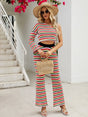 Striped Single Shoulder Top and Pants Knit Set - V.I.P Digital Presence