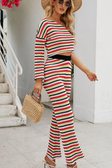 Striped Single Shoulder Top and Pants Knit Set - V.I.P Digital Presence