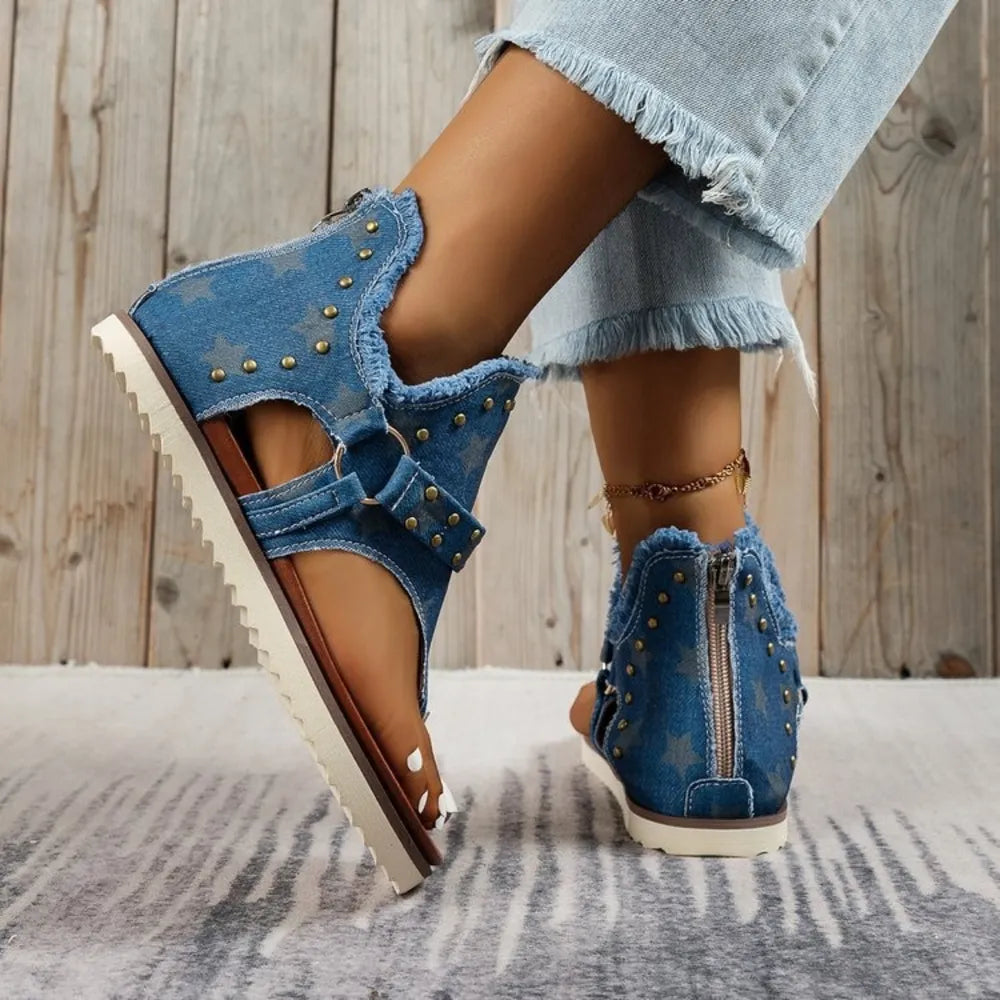 Studded Raw Hem Flat Sandals - V.I.P Digital Presence
