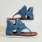 Studded Raw Hem Flat Sandals - V.I.P Digital Presence