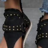 Studded Raw Hem Flat Sandals - V.I.P Digital Presence