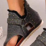 Studded Raw Hem Flat Sandals - V.I.P Digital Presence