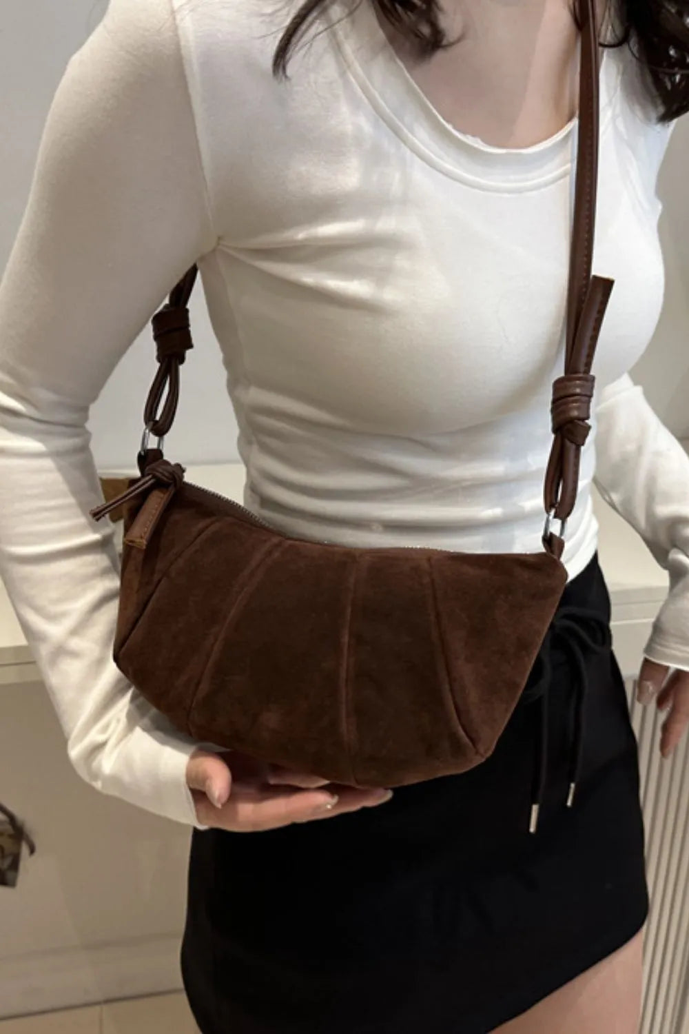 Suede Croissant Shape Shoulder Bag - V.I.P Digital Presence