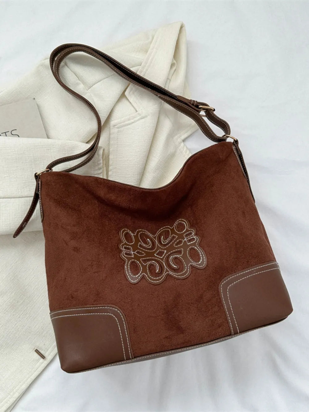 Suede Patch Adjustable Strap Tote Bag - V.I.P Digital Presence