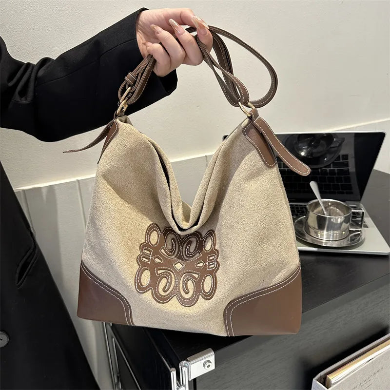 Suede Patch Adjustable Strap Tote Bag - V.I.P Digital Presence