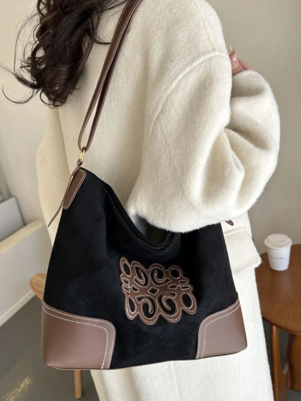 Suede Patch Adjustable Strap Tote Bag - V.I.P Digital Presence