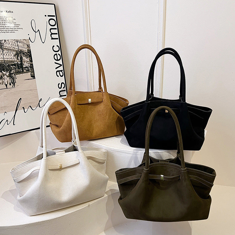 Suede tote bag for women in autumn and winter, high-end and niche design, large capacity commuting retro handbag - V.I.P Digital Presence