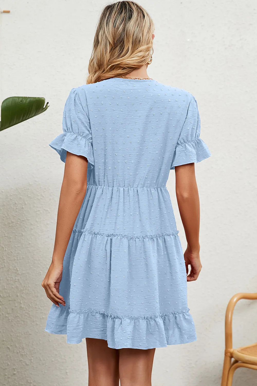 Summer Jacquard Hairball V-neck Loose Solid Color Elastic Waist Dress for Women - V.I.P Digital Presence