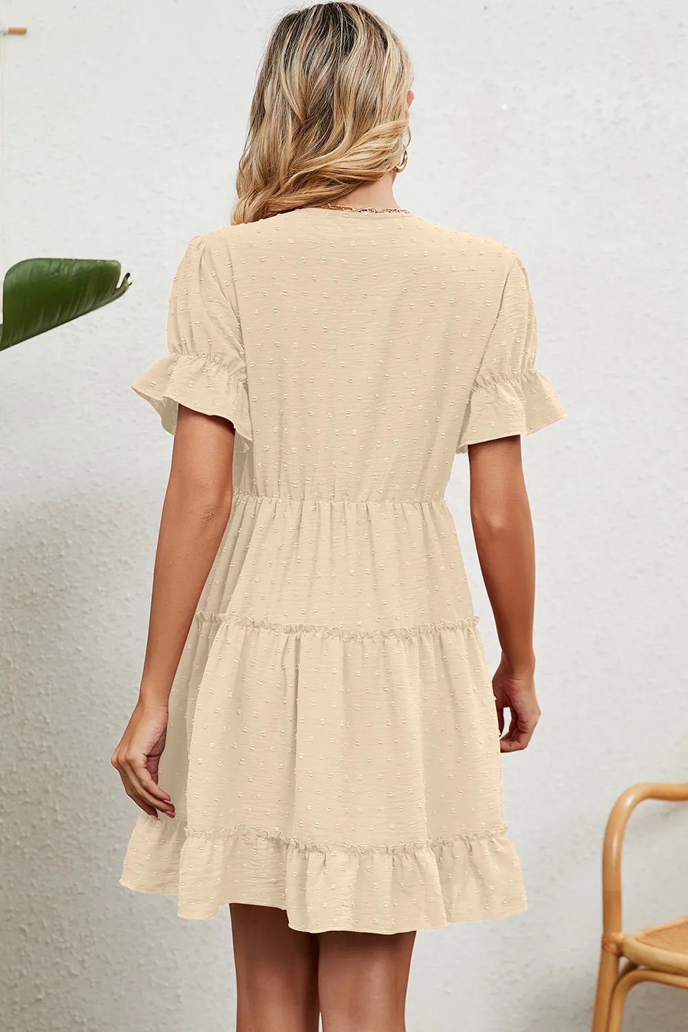 Summer Jacquard Hairball V-neck Loose Solid Color Elastic Waist Dress for Women - V.I.P Digital Presence