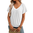 Summer women's new V-neck pleated loose short sleeved T-shirt for women - V.I.P Digital Presence