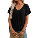Summer women's new V-neck pleated loose short sleeved T-shirt for women - V.I.P Digital Presence