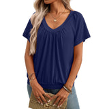 Summer women's new V-neck pleated loose short sleeved T-shirt for women - V.I.P Digital Presence