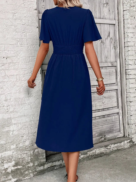 Surplice Flutter Sleeve Midi Dress - V.I.P Digital Presence