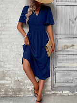 Surplice Flutter Sleeve Midi Dress - V.I.P Digital Presence