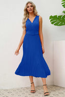 Surplice Sleeveless Midi Pleated Dress - V.I.P Digital Presence