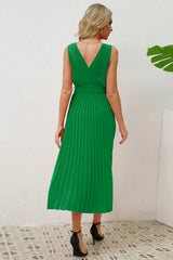Surplice Sleeveless Midi Pleated Dress - V.I.P Digital Presence