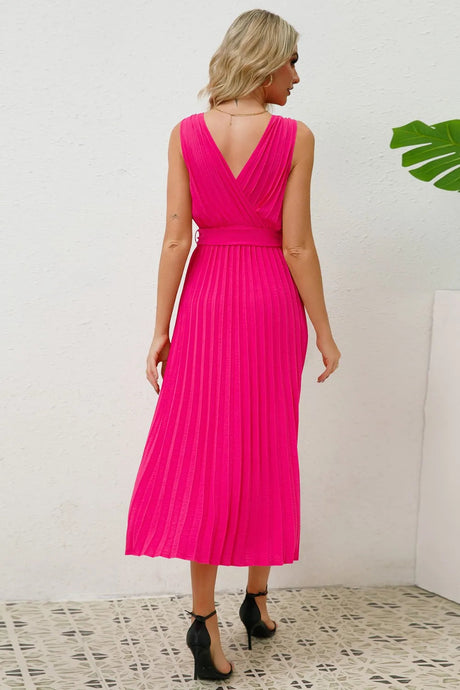 Surplice Sleeveless Midi Pleated Dress - V.I.P Digital Presence