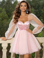 Sweetheart Neck Balloon Sleeve Mini Dress - V.I.P Digital Presence