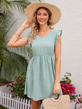 Swiss Dot Ruffled V-Neck Dress - V.I.P Digital Presence