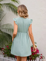 Swiss Dot Ruffled V-Neck Dress - V.I.P Digital Presence