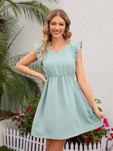 Swiss Dot Ruffled V-Neck Dress - V.I.P Digital Presence