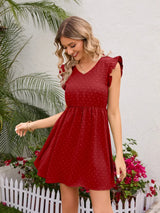 Swiss Dot Ruffled V-Neck Dress - V.I.P Digital Presence
