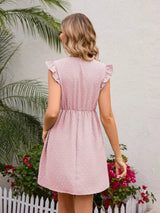 Swiss Dot Ruffled V-Neck Dress - V.I.P Digital Presence