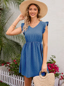 Swiss Dot Ruffled V-Neck Dress - V.I.P Digital Presence