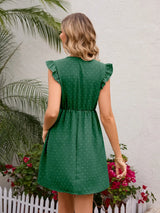 Swiss Dot Ruffled V-Neck Dress - V.I.P Digital Presence