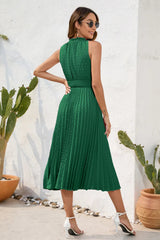Swiss Dot Tie Neck Sleeveless Dress - V.I.P Digital Presence