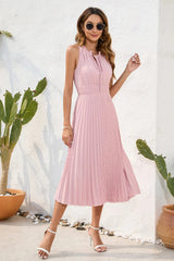 Swiss Dot Tie Neck Sleeveless Dress - V.I.P Digital Presence