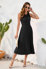 Swiss Dot Tie Neck Sleeveless Dress - V.I.P Digital Presence