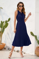 Swiss Dot Tie Neck Sleeveless Dress - V.I.P Digital Presence