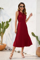 Swiss Dot Tie Neck Sleeveless Dress - V.I.P Digital Presence