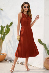 Swiss Dot Tie Neck Sleeveless Dress - V.I.P Digital Presence