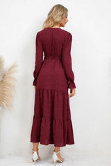 Swiss Dot Tied Surplice Flounce Sleeve Dress - V.I.P Digital Presence