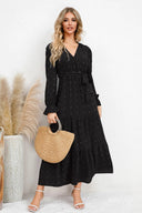 Swiss Dot Tied Surplice Flounce Sleeve Dress - V.I.P Digital Presence