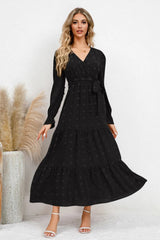 Swiss Dot Tied Surplice Flounce Sleeve Dress - V.I.P Digital Presence