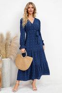 Swiss Dot Tied Surplice Flounce Sleeve Dress - V.I.P Digital Presence