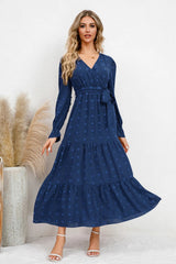 Swiss Dot Tied Surplice Flounce Sleeve Dress - V.I.P Digital Presence