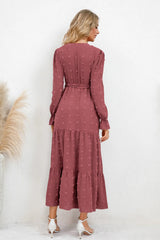 Swiss Dot Tied Surplice Flounce Sleeve Dress - V.I.P Digital Presence