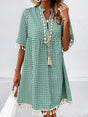 Tassel Printed Notched Half Sleeve Mini Dress - V.I.P Digital Presence