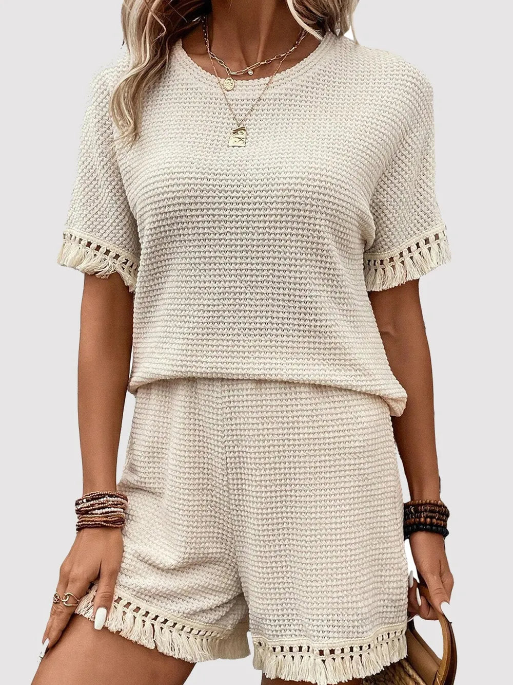 Tassel Round Neck Top and Shorts Set - V.I.P Digital Presence