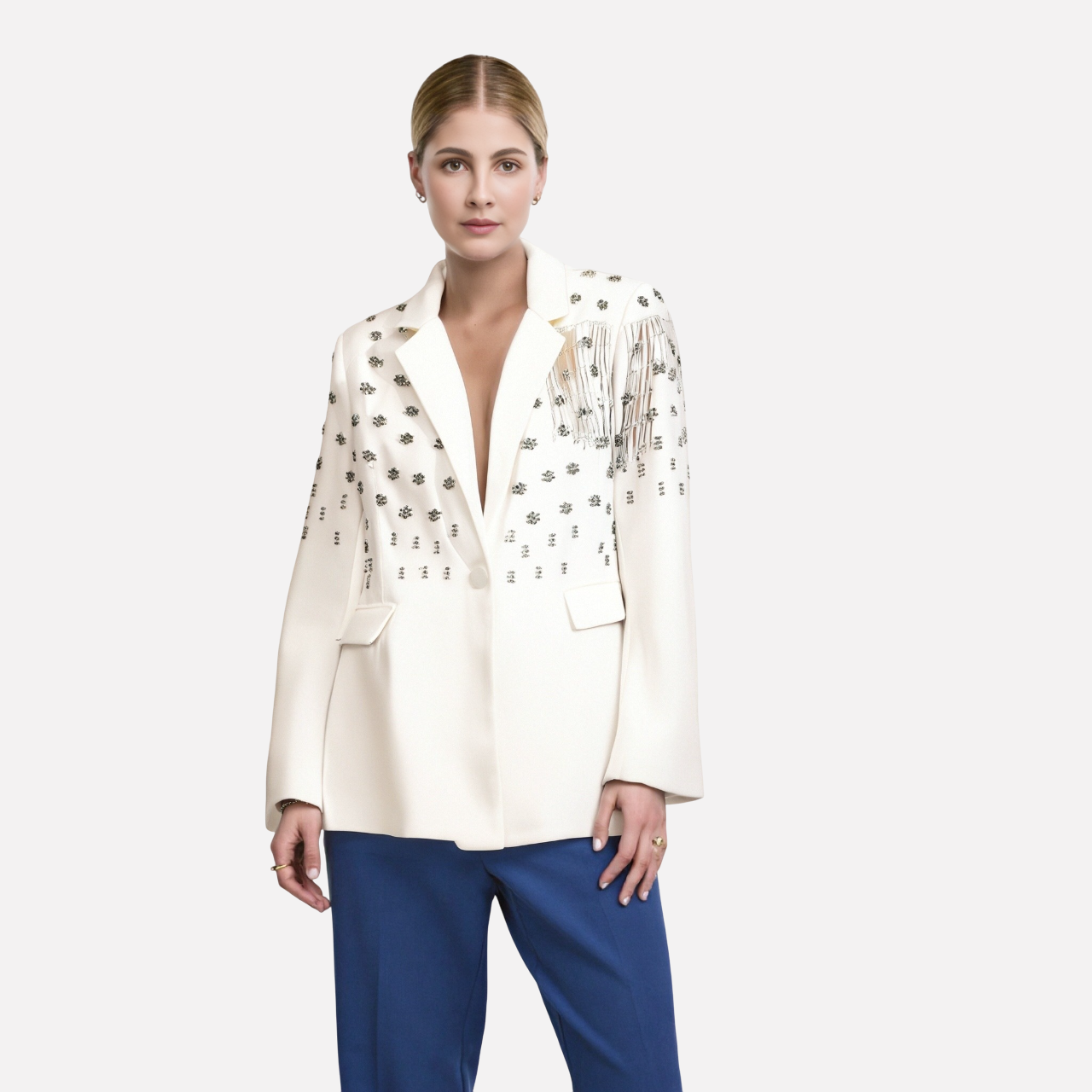 Temperament solid color small suit personality nail diamond tassel design suit jacket for women - V.I.P Digital Presence
