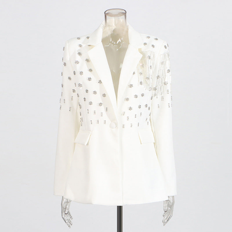 Temperament solid color small suit personality nail diamond tassel design suit jacket for women - V.I.P Digital Presence