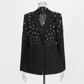 Temperament solid color small suit personality nail diamond tassel design suit jacket for women - V.I.P Digital Presence