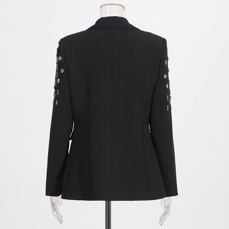 Temperament solid color small suit personality nail diamond tassel design suit jacket for women - V.I.P Digital Presence